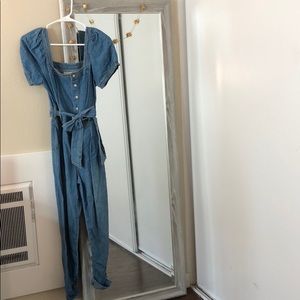 Pilcro Square-Neck Denim Jumpsuit